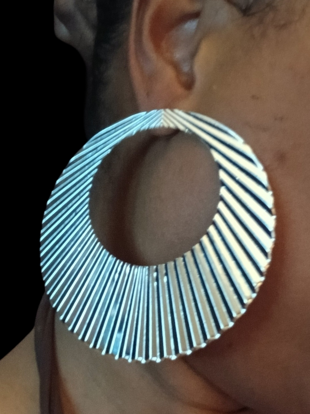 Extra Large Silver Textured Hoop Earrings - Women Jewelry